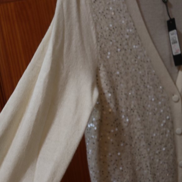 Talbots Cream Sequin Wool Angora Rabbit Hair Cardigan Large NWT Chic - Picture 5 of 13